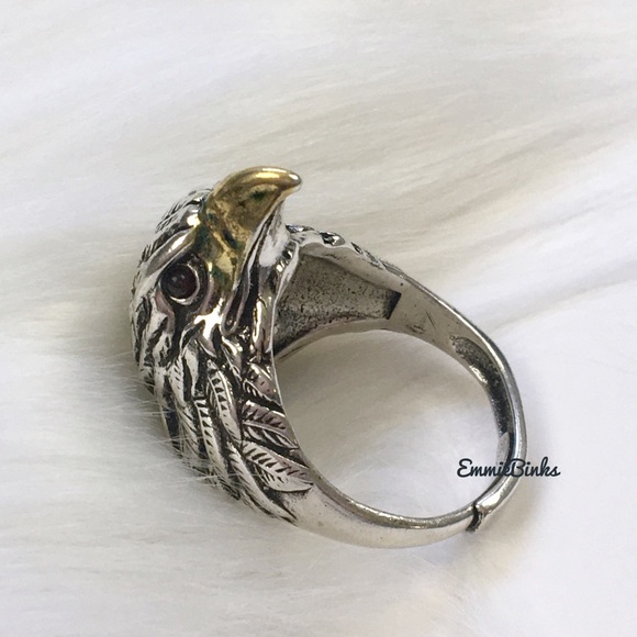 New Vintage Style Etched Eagle Bird Statement Ring / War Eagle Fan - Picture 5 of 10
